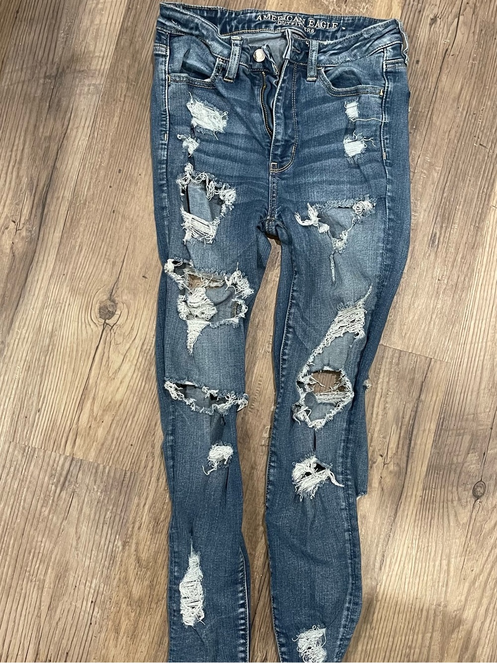 American Eagle Super Stretch X Ripped Skinny Jeans Distressed Denim Size 4